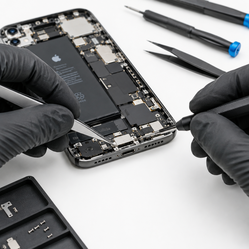 iPhone charging port repair in progress